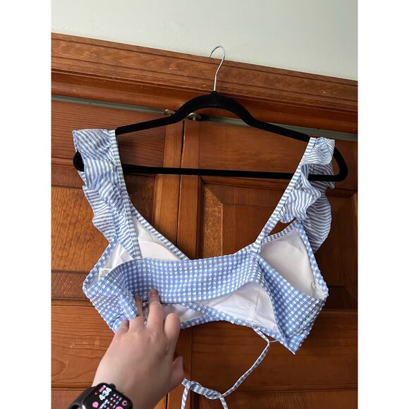 NWOT Aerie Women's Gingham Seersucker Scoop Wrap Bikini Top Blue Size Large - Picture 8 of 8